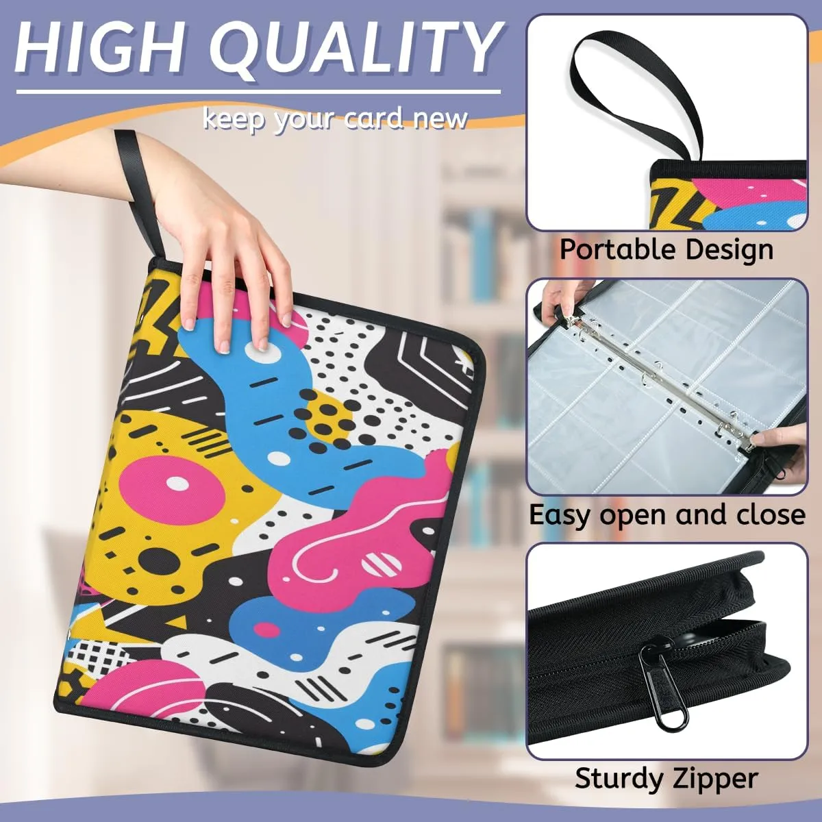 Colorful Abstract Shapes 4 Pocket Card Binder, Card Album Trading Card Binders Capacity for 400 Cards, Waterproof Anti-Scratch Card Holder for Collectible Cards, Game Card, Sports Trading Cards