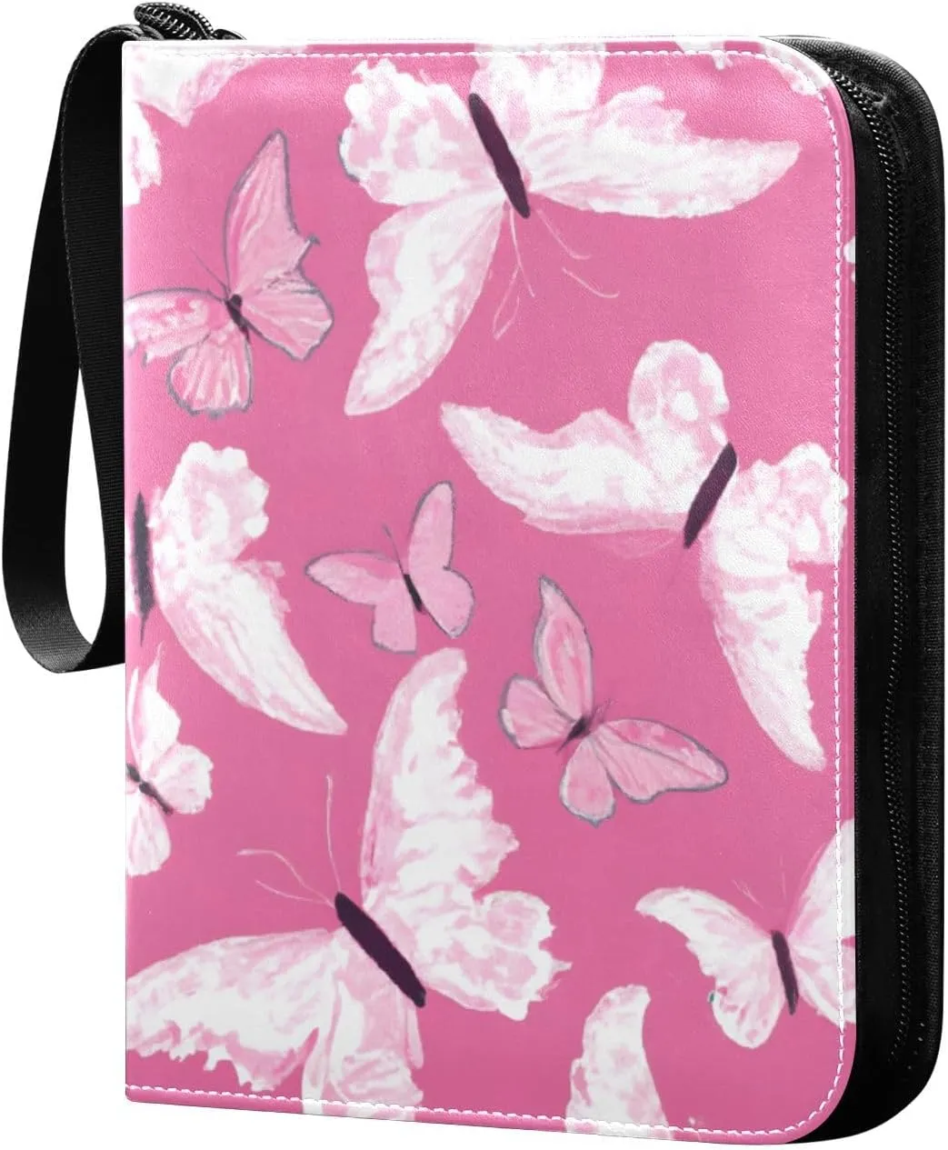 Colorful Butterflies Card Binder 4-Pockets, 400 Pockets Card Holder with 50 Removable Sleeves, Trading Card Collector Zipper Album Holder, Collector Album