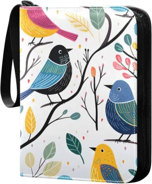 Colorful Cute Birds Card Binder Trading Cards Holder 4-Pocket，Album Pages Card Display Sleeves Fits 400 Cards Collector Book