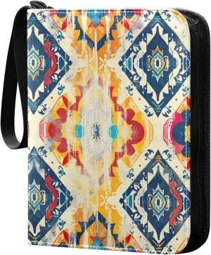 Colorful Ethnic Pattern Card Binder, 400 Pockets Card Holder with 50 Sleeves, Sturdy Card Holder Folders for Game Cards & Sports Cards