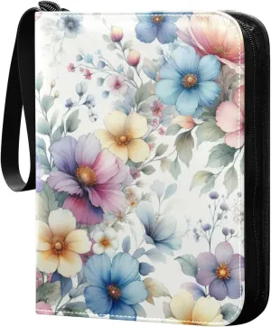 Colorful Flowers Card Binder 4-Pockets, 400 Pockets Card Holder with 50 Removable Sleeves, Trading Card Collector Zipper Album Holder, Collector Album