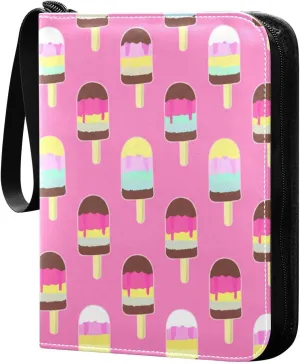 Colorful Ice Cream Card Binder 4-Pockets, 400 Pockets Card Holder with 50 Removable Sleeves, Trading Card Collector Zipper Album Holder, Collector Album