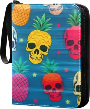 Colorful Skull Pineapple Card Binder Trading Cards Holder 4-Pocket，Album Pages Card Display Sleeves Fits 400 Cards Collector Book