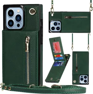Compatible for iPhone 14 Pro Case 6.1 Inch, Shockproof Protective Zipper Pocket Purse Handbag Shoulder Strap Stylish Protective Cover for iPhone 14 Pro (Vigorous Green)