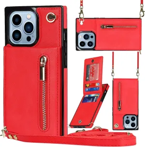 Compatible for iPhone 14 Pro Max Case 6.7 Inch, Shockproof Protective Zipper Pocket Purse Handbag Shoulder Strap Stylish Protective Cover for iPhone 14 Pro Max (Romantic Red)