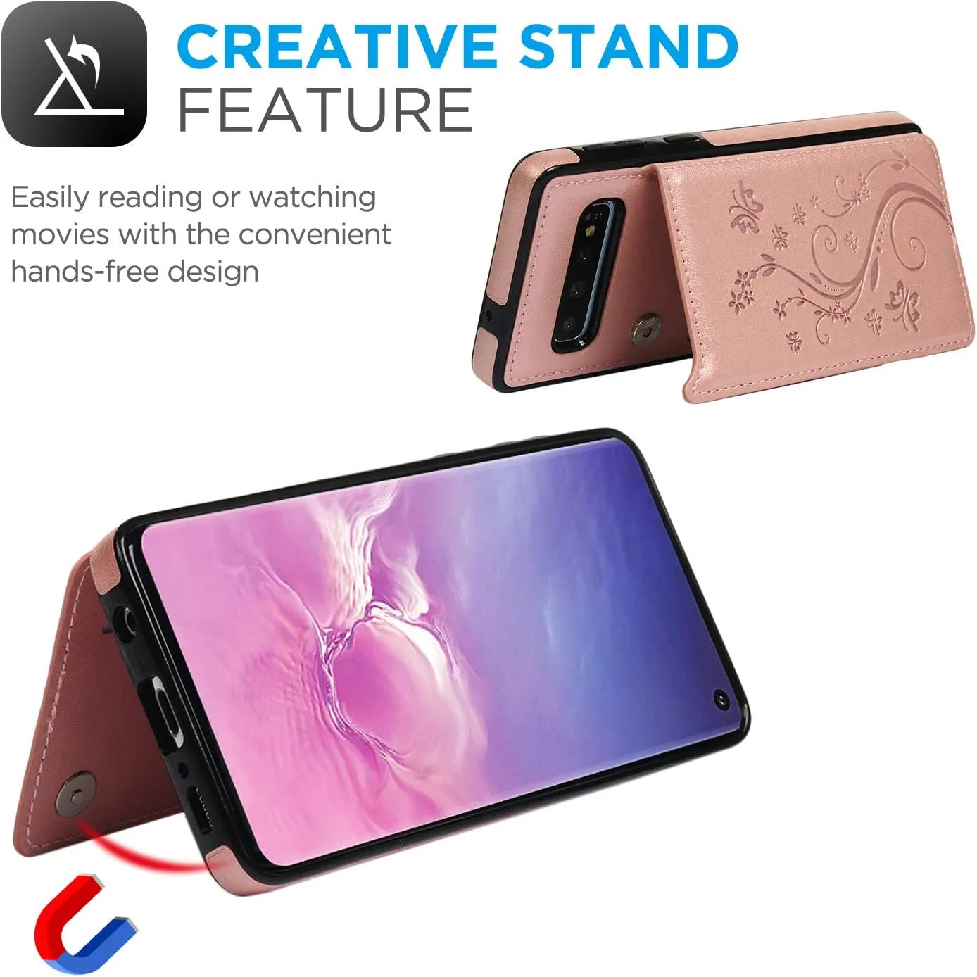 Compatible with Galaxy S10 Case Wallet, Case with Card Holder Embossed Butterfly Slim Folio Leather Cover Shockproof Kickstand with Credit Card Slot Protective Skin for Galaxy S10, Gold