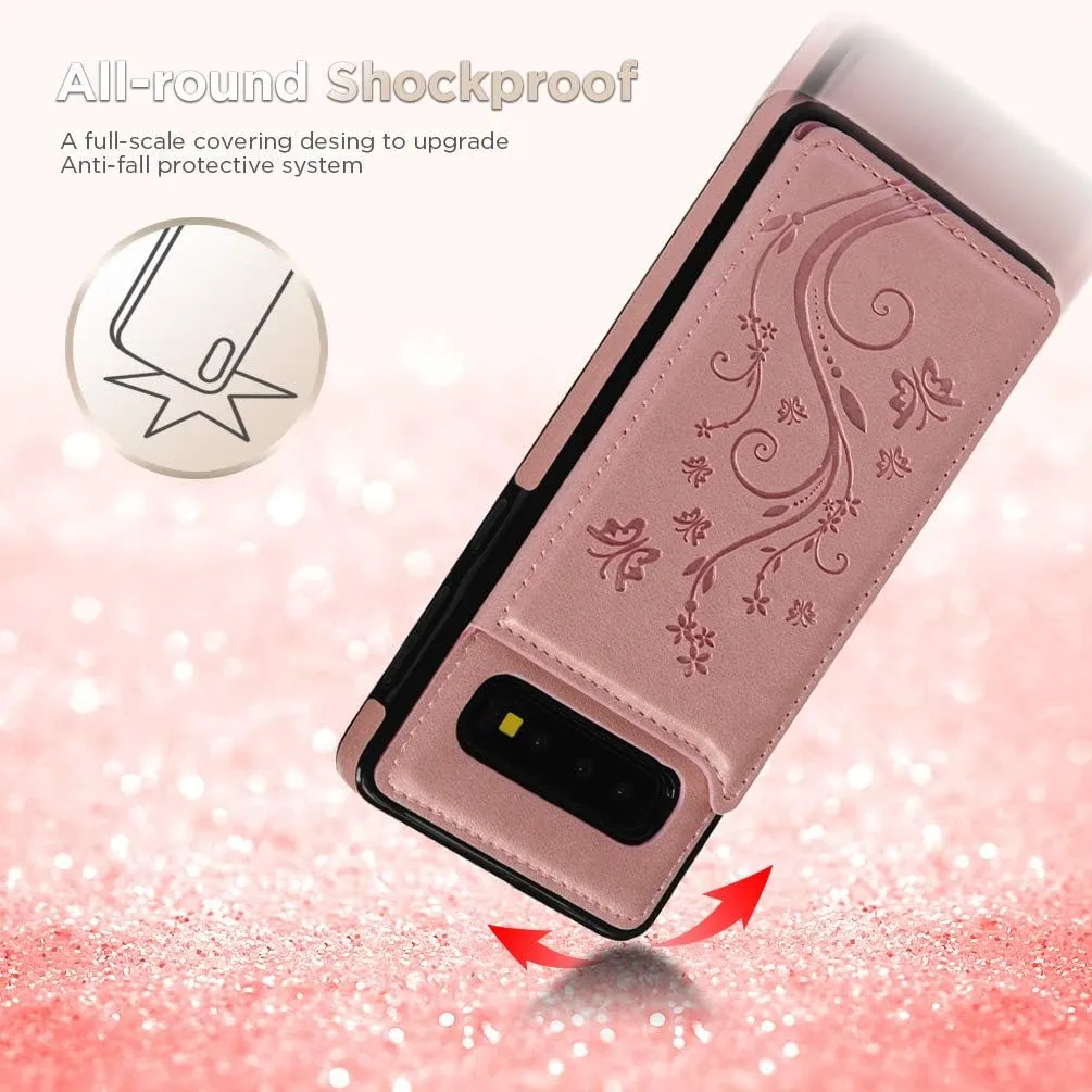 Compatible with Galaxy S10 Case Wallet, Case with Card Holder Embossed Butterfly Slim Folio Leather Cover Shockproof Kickstand with Credit Card Slot Protective Skin for Galaxy S10, Gold