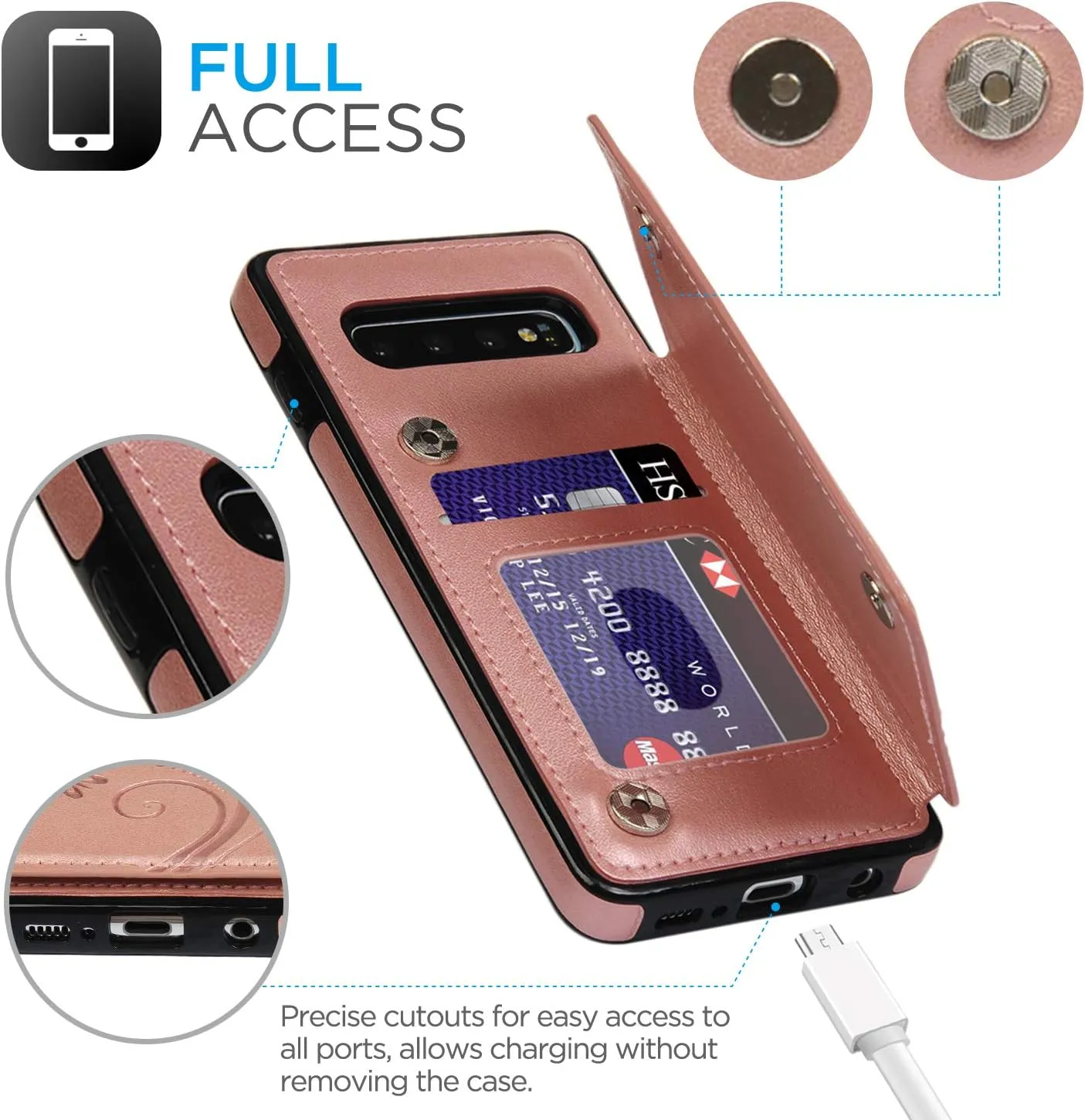 Compatible with Galaxy S10 Case Wallet, Case with Card Holder Embossed Butterfly Slim Folio Leather Cover Shockproof Kickstand with Credit Card Slot Protective Skin for Galaxy S10, Gold