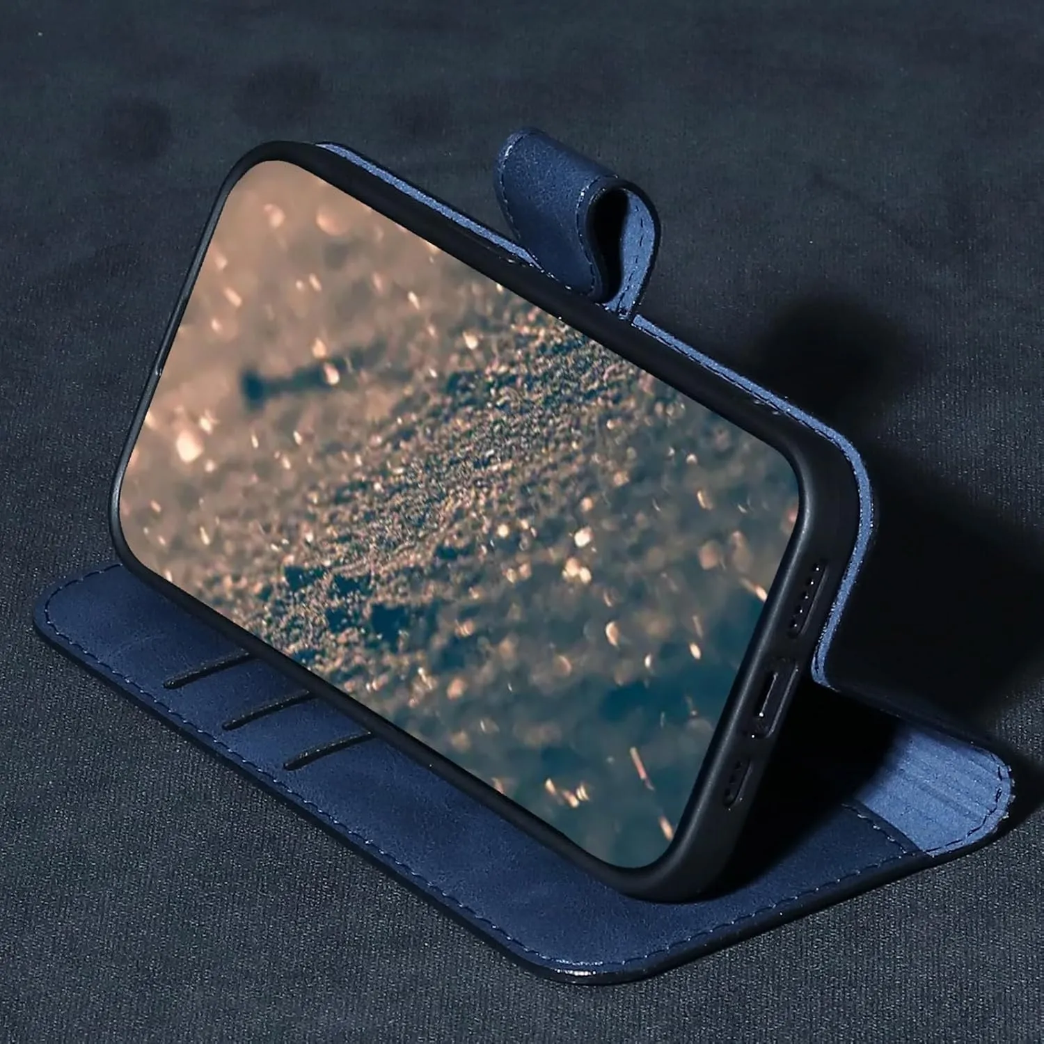 Compatible with iPhone 14 Pro Max Wallet Case with Card Holder, Genuine Leather Flip Folio Cover with Adjustable Kickstand,Magnetic Closure,Shockproof&Anti-Fingerprint, Blue