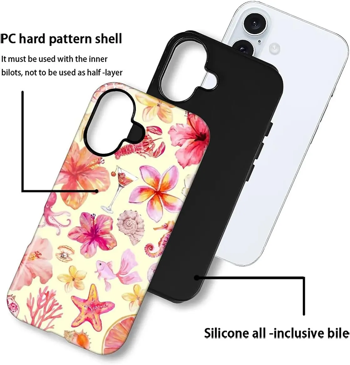 Compatible with iPhone 16 Case - Dual-Layer Protection, Hard Shell with Silicone Interior,Slim Scratch Resistant Shockproof for Woman Men - Pink Sea Creatures Flowers