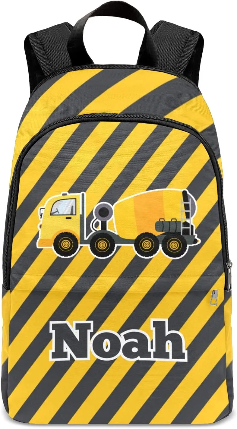 Construction Machinery Truck Personalized Backpack for Teen Boys Girls,Custom Travel Backpack Bookbag Casual Bag with Name Gift