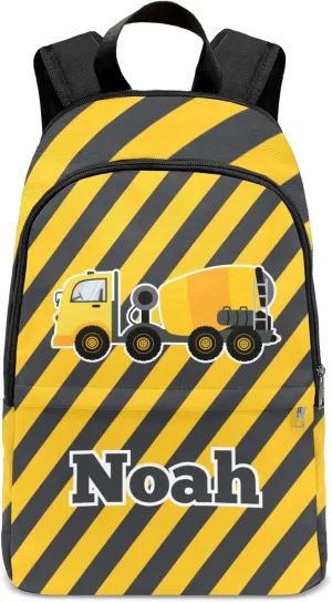 Construction Machinery Truck Personalized Backpack for Teen Boys Girls,Custom Travel Backpack Bookbag Casual Bag with Name Gift