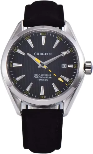 Corgeut Luminous Waterproof Leather Strap Automatic Mechanical Mens Watch,Miyota 8215 Movement