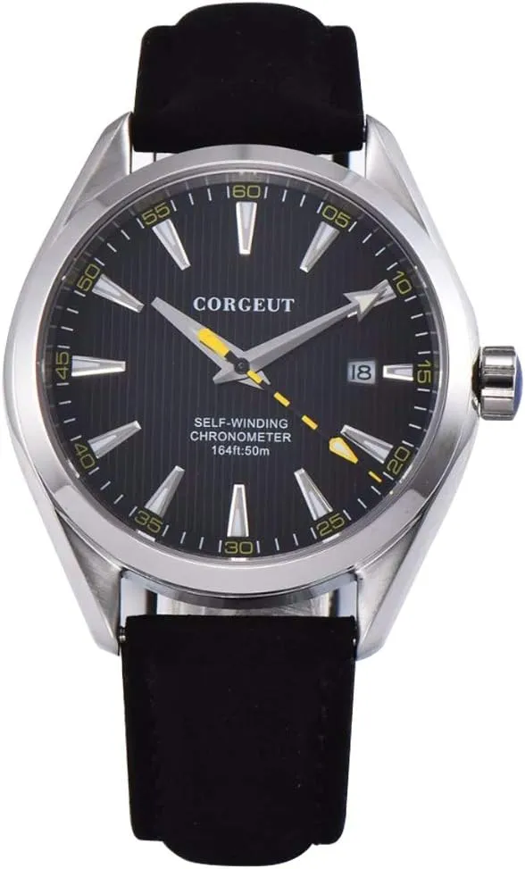 Corgeut Luminous Waterproof Leather Strap Automatic Mechanical Mens Watch,Miyota 8215 Movement