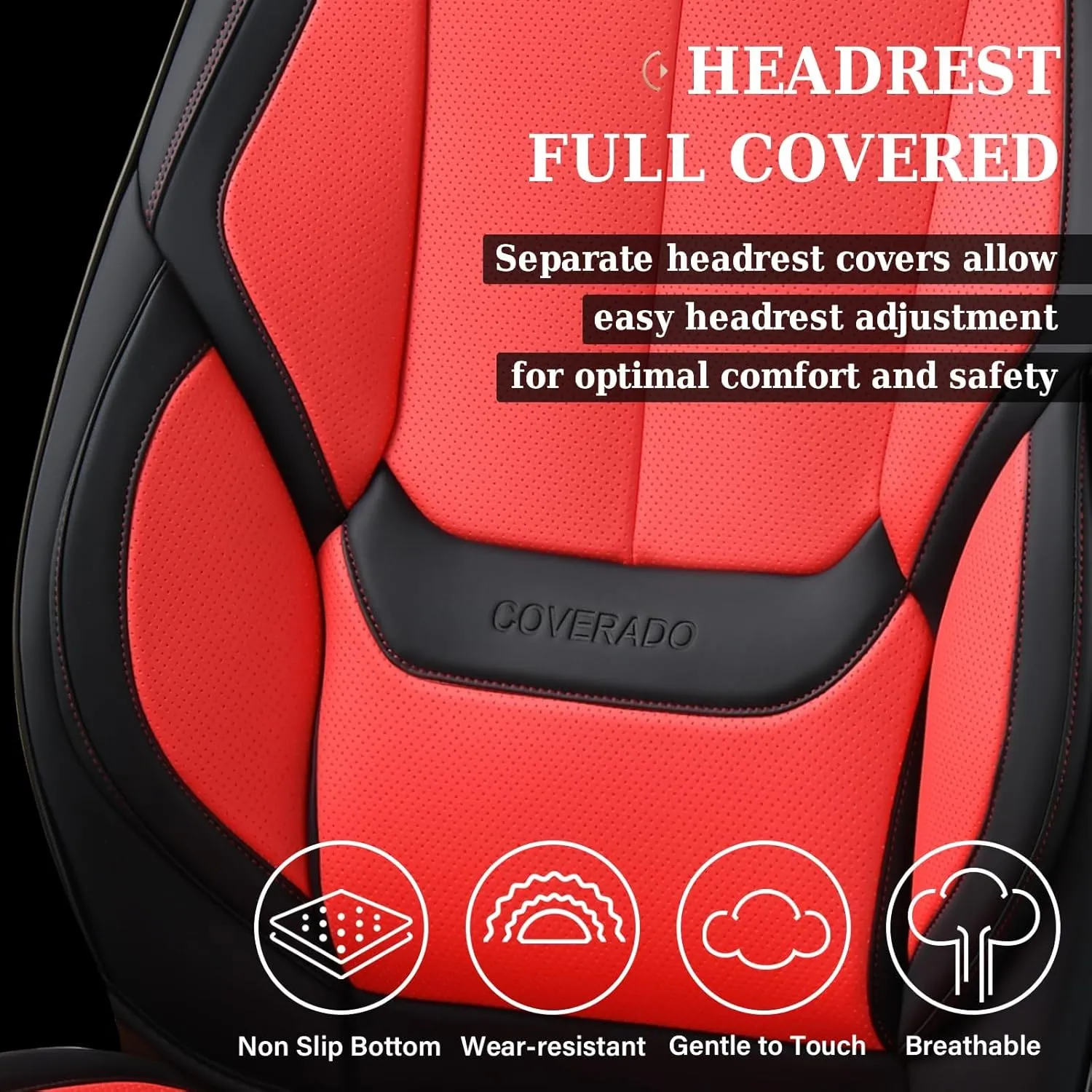 Coverado Seat Covers, Car Seat Covers Front Seats, Car Seat Cover, Car Seat Protector Waterproof, Car Seat Cushion Nappa Leather, BlackRed Seat Covers Carseat Cover Universal Fit for Most Cars