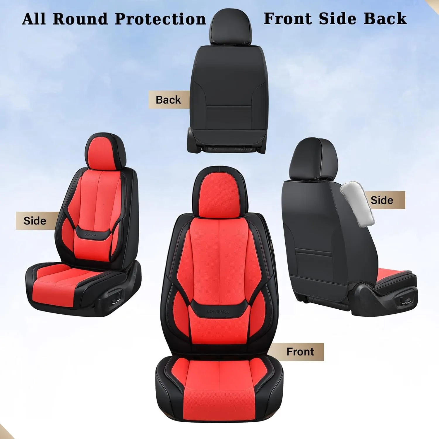Coverado Seat Covers, Car Seat Covers Front Seats, Car Seat Cover, Car Seat Protector Waterproof, Car Seat Cushion Nappa Leather, BlackRed Seat Covers Carseat Cover Universal Fit for Most Cars