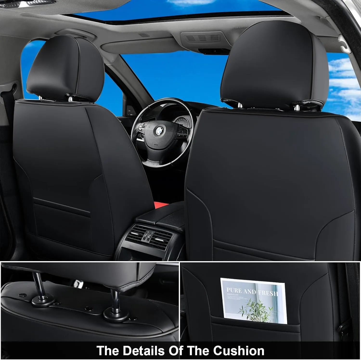 Coverado Seat Covers, Car Seat Covers Front Seats, Car Seat Cover, Car Seat Protector Waterproof, Car Seat Cushion Nappa Leather, BlackRed Seat Covers Carseat Cover Universal Fit for Most Cars