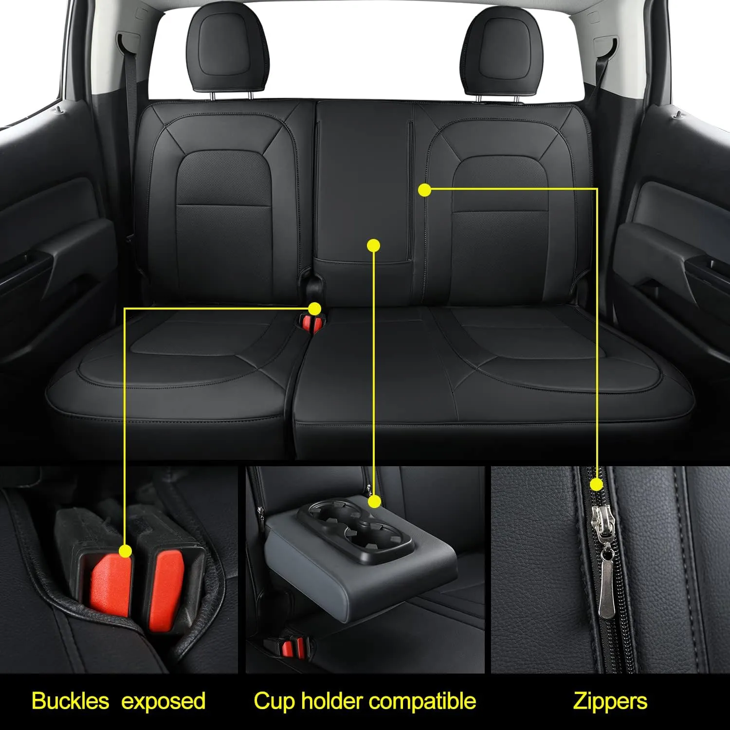 Covertopia K3 Canyon Seat Covers, fit for 2015-2022 GMC Canyon Crew Cab SLE Denali SLT AT4 Base Elevation with Water Proof Faux Leather(Full Set, Black)