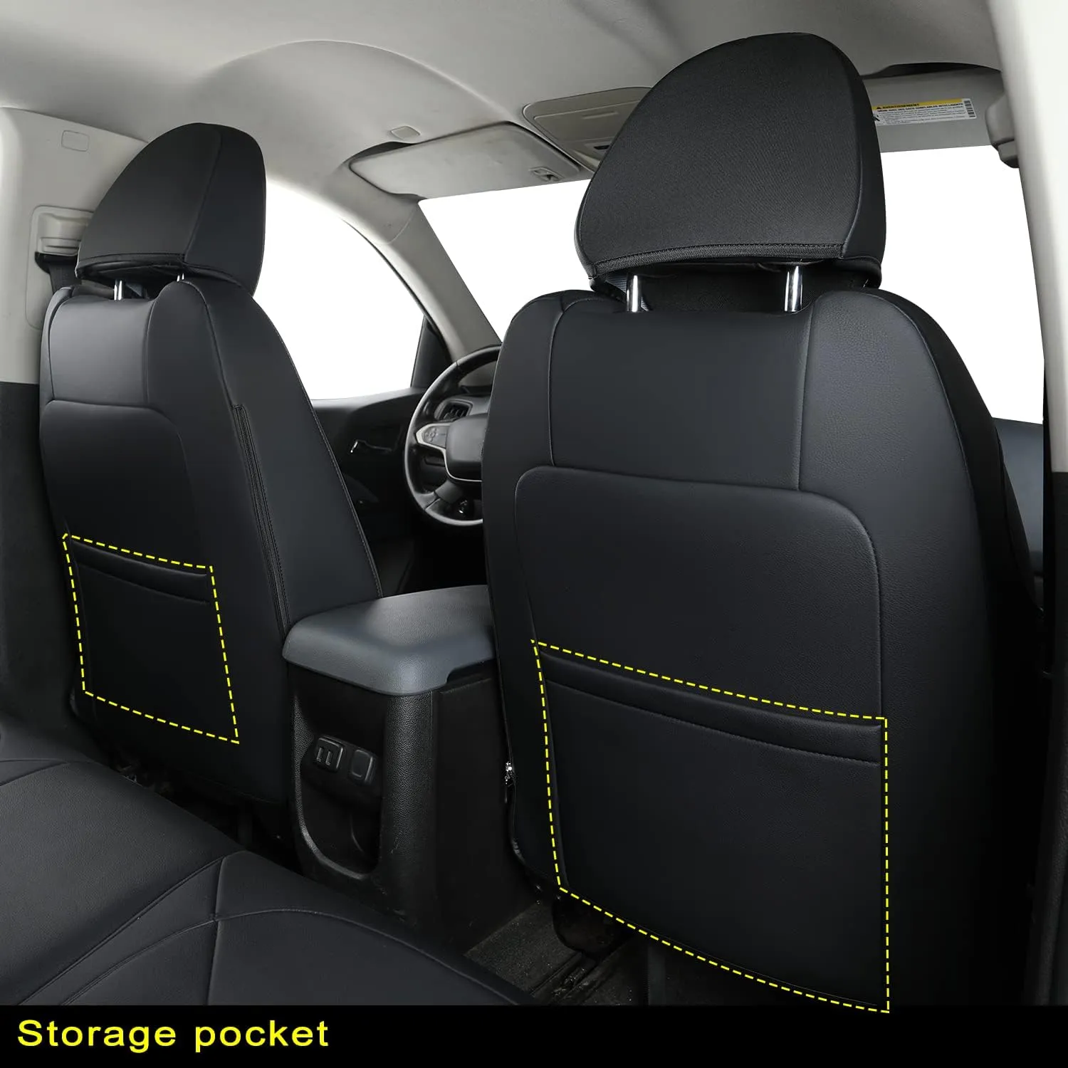 Covertopia K3 Canyon Seat Covers, fit for 2015-2022 GMC Canyon Crew Cab SLE Denali SLT AT4 Base Elevation with Water Proof Faux Leather(Full Set, Black)
