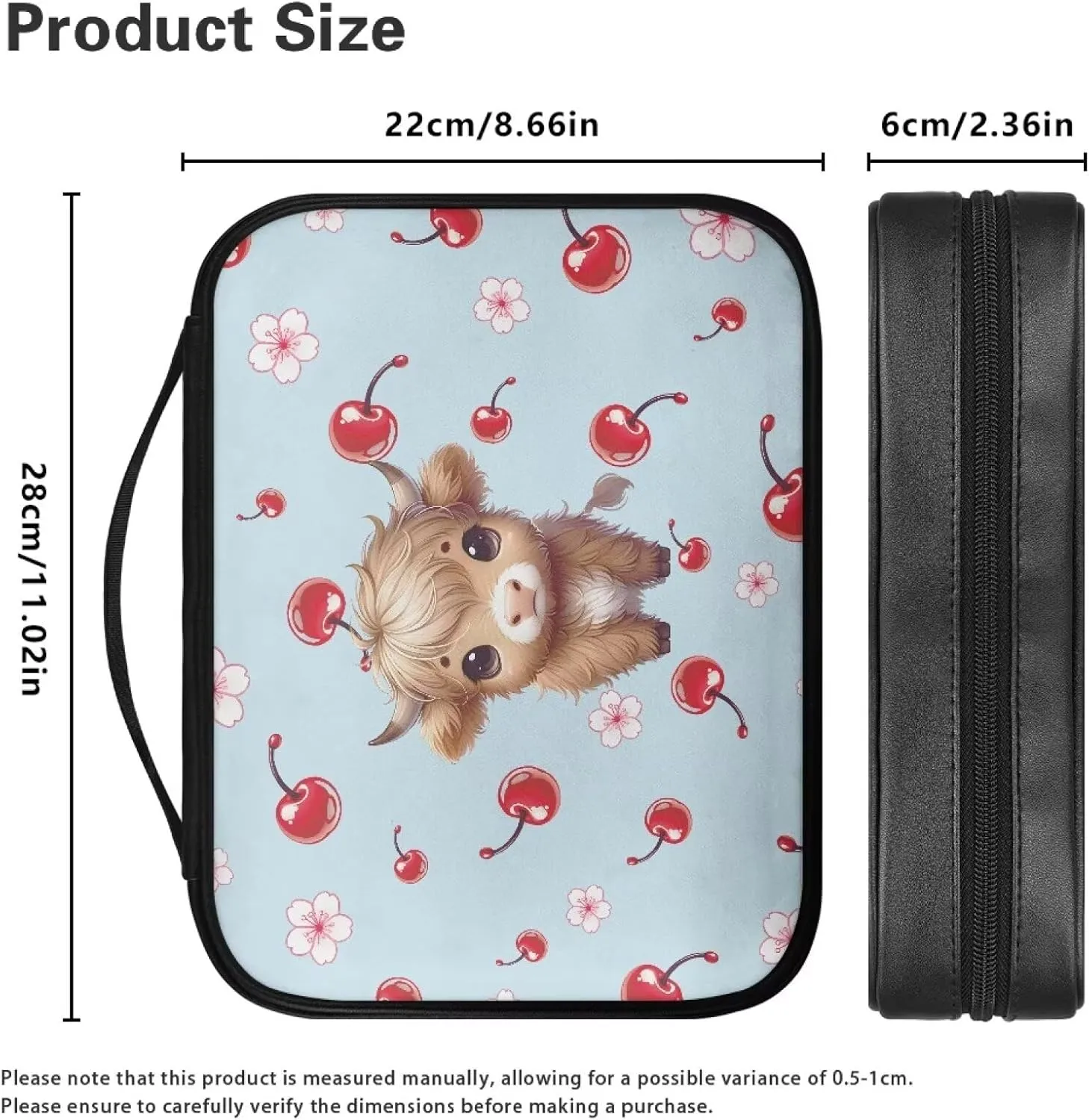 Cow Cherry Cute Bible Cover Case for Women Trendy Waterproof Large Bible Case with Bible Cover for Women Bible Carrying Cases Bible Pack with Top Handle