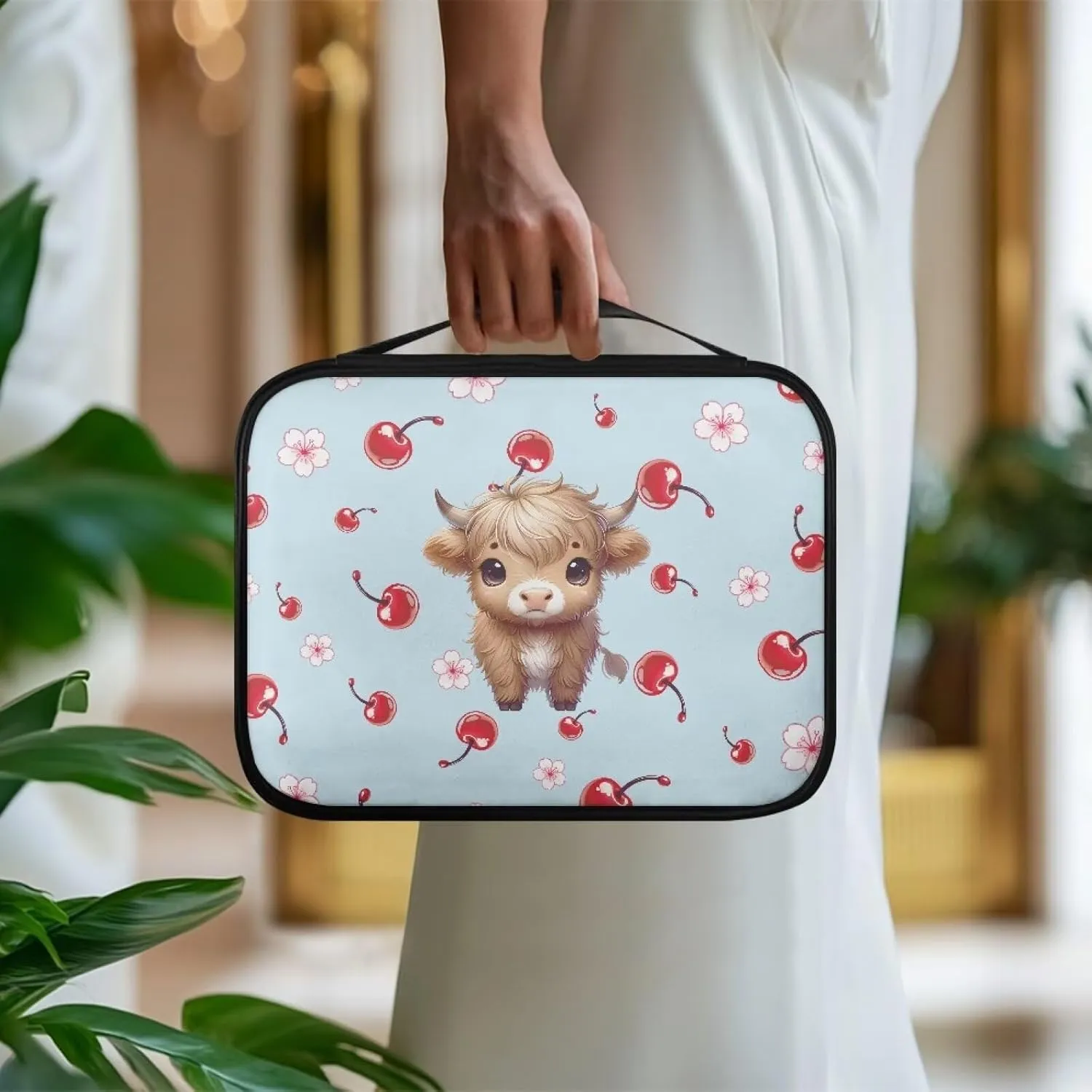 Cow Cherry Cute Bible Cover Case for Women Trendy Waterproof Large Bible Case with Bible Cover for Women Bible Carrying Cases Bible Pack with Top Handle
