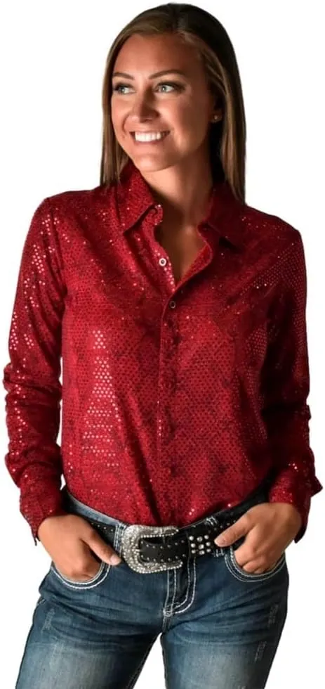 Cowgirl Tuff Western Shirt Womens L/S Button Snakeskin Red 100685