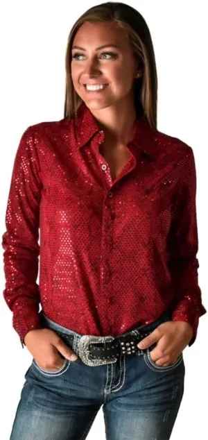 Cowgirl Tuff Western Shirt Womens L/S Button Snakeskin Red 100685