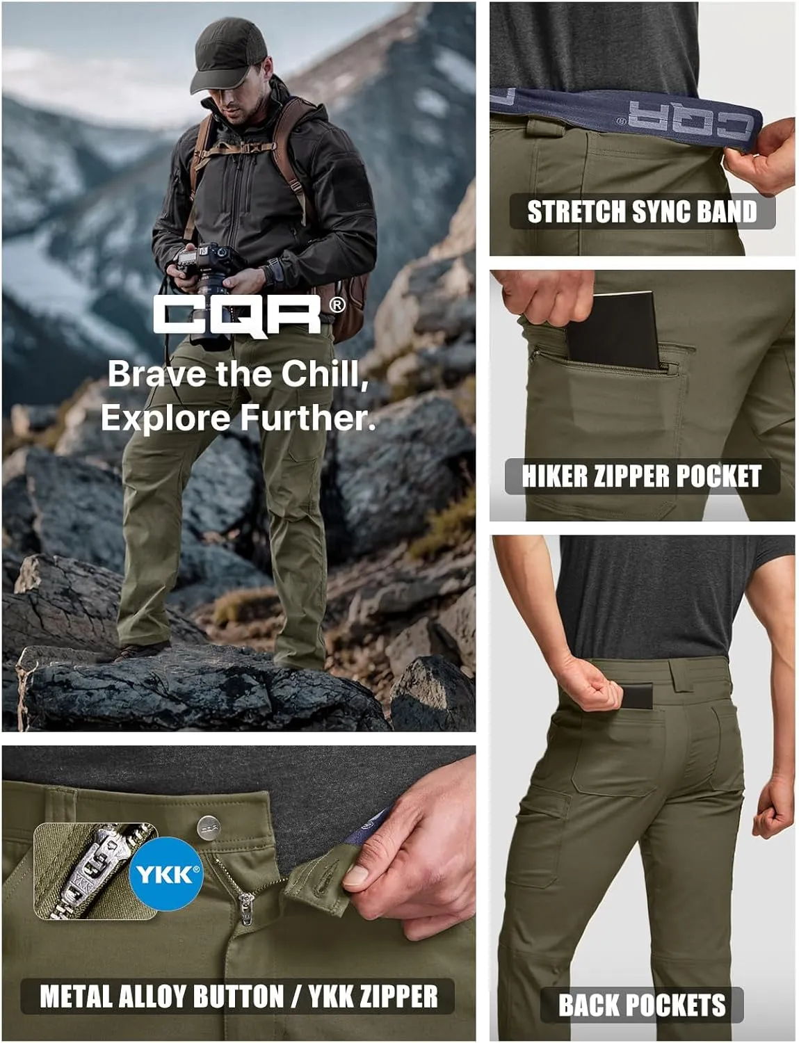 CQR Men's Cool Flex Tactical Pants, Water Resistant Lightweight Stretch Cargo Work Hiking Pants