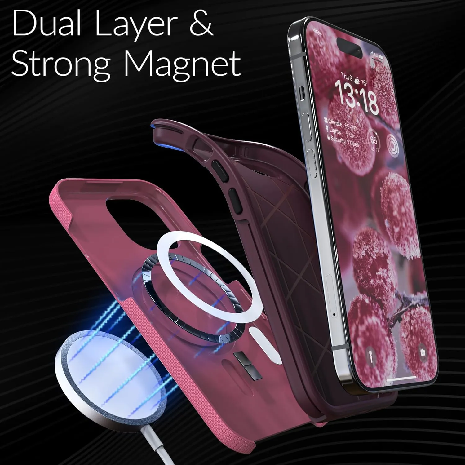 Crave Dual Guard Compatible with iPhone 15 Case, Compatible with MagSafe Shockproof Protection Dual Layer Case for Apple iPhone 15 (6.1") - Berry