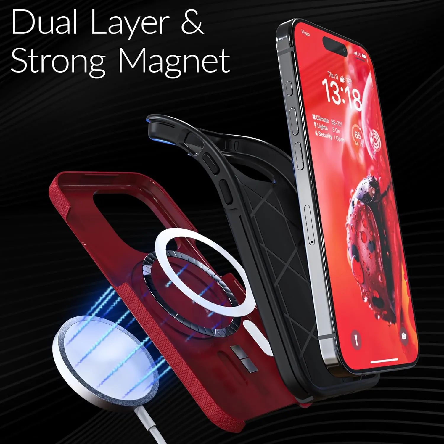 Crave Dual Guard for iPhone 15 Pro Case, Compatible with MagSafe Shockproof Protection Dual Layer Case for Apple iPhone 15 Pro (6.1") - Red