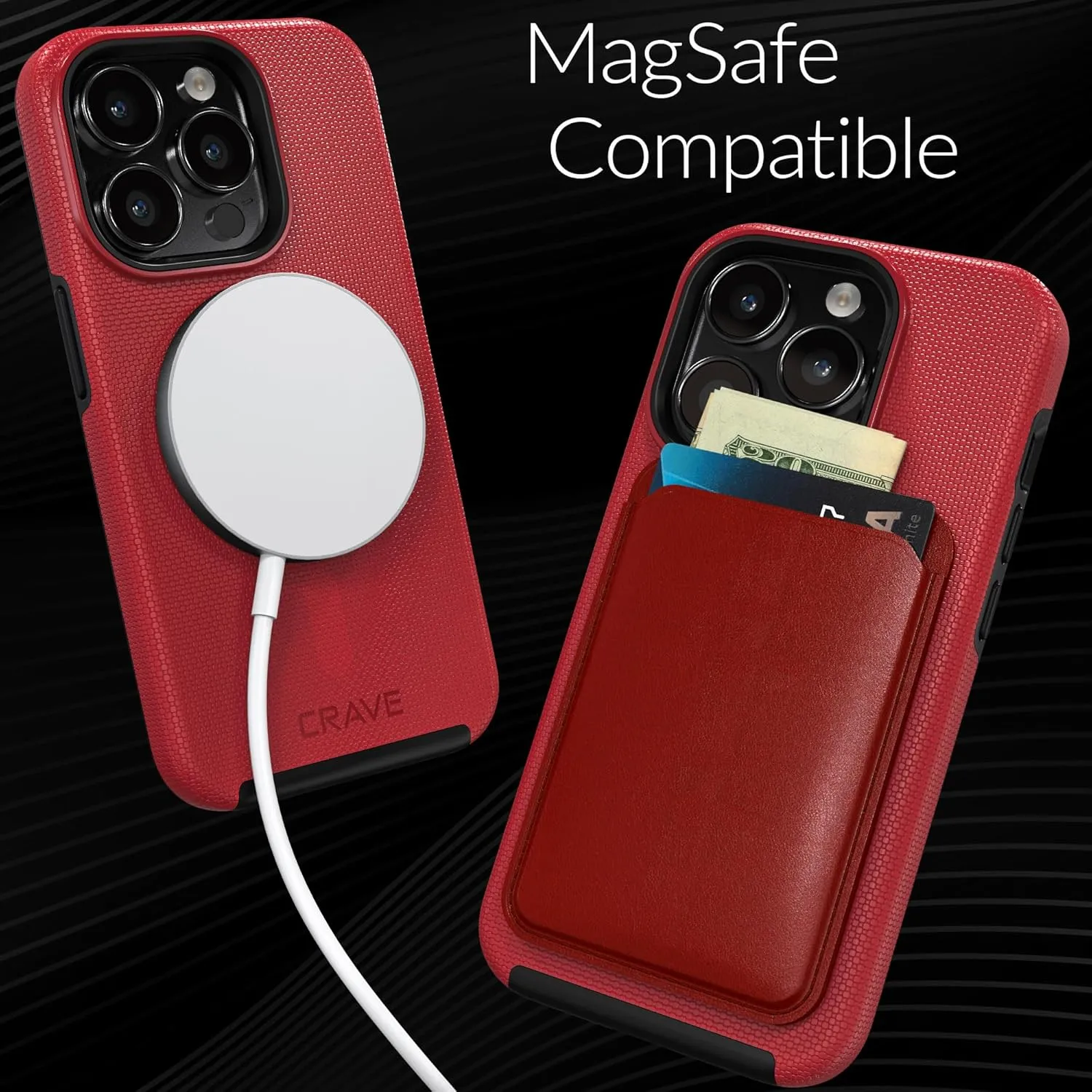 Crave Dual Guard for iPhone 15 Pro Case, Compatible with MagSafe Shockproof Protection Dual Layer Case for Apple iPhone 15 Pro (6.1") - Red