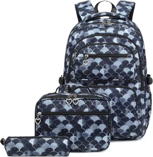 Createy 3Pcs Mermaid Backpack for Girls Backpacks Elementary Primary Middle School Bag Kids Backpack with Lunch Box Teen BookBags Set