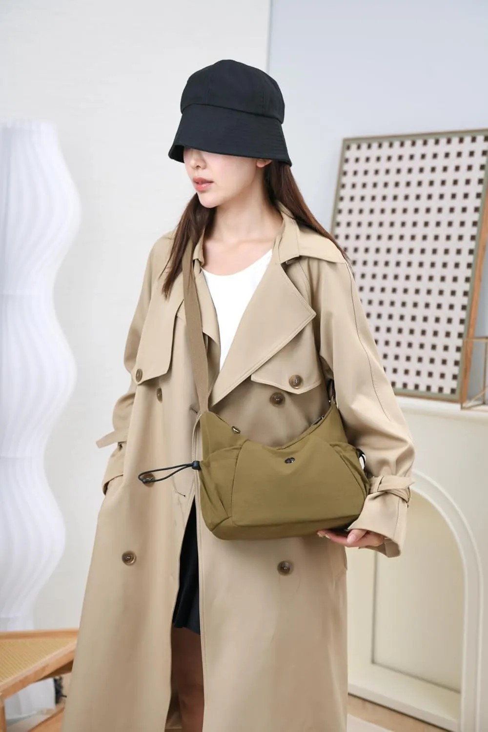 Crescent Crossbody Bags for Women,Nylon Slouchy Sling Hobo Bag Water Repellent Shoulder Handbag Cross body Purse