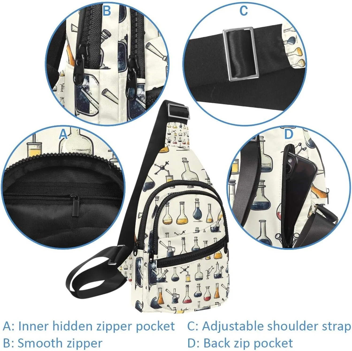 Crossbody Bags for Women Men chemical lab scientific experiment (3) Sling Bag Bakpack Casual Chest Bag with Convertible Shoulder Strap