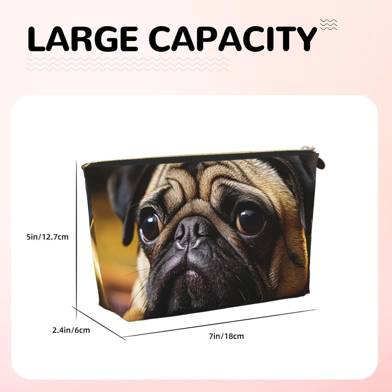 Cry Pug Cosmetic Bag Pu Leather Waterproof Makeup Bag Portable Travel Toiletry Bag Organizer Gold Zipper Pouch For Women Ladies Gift