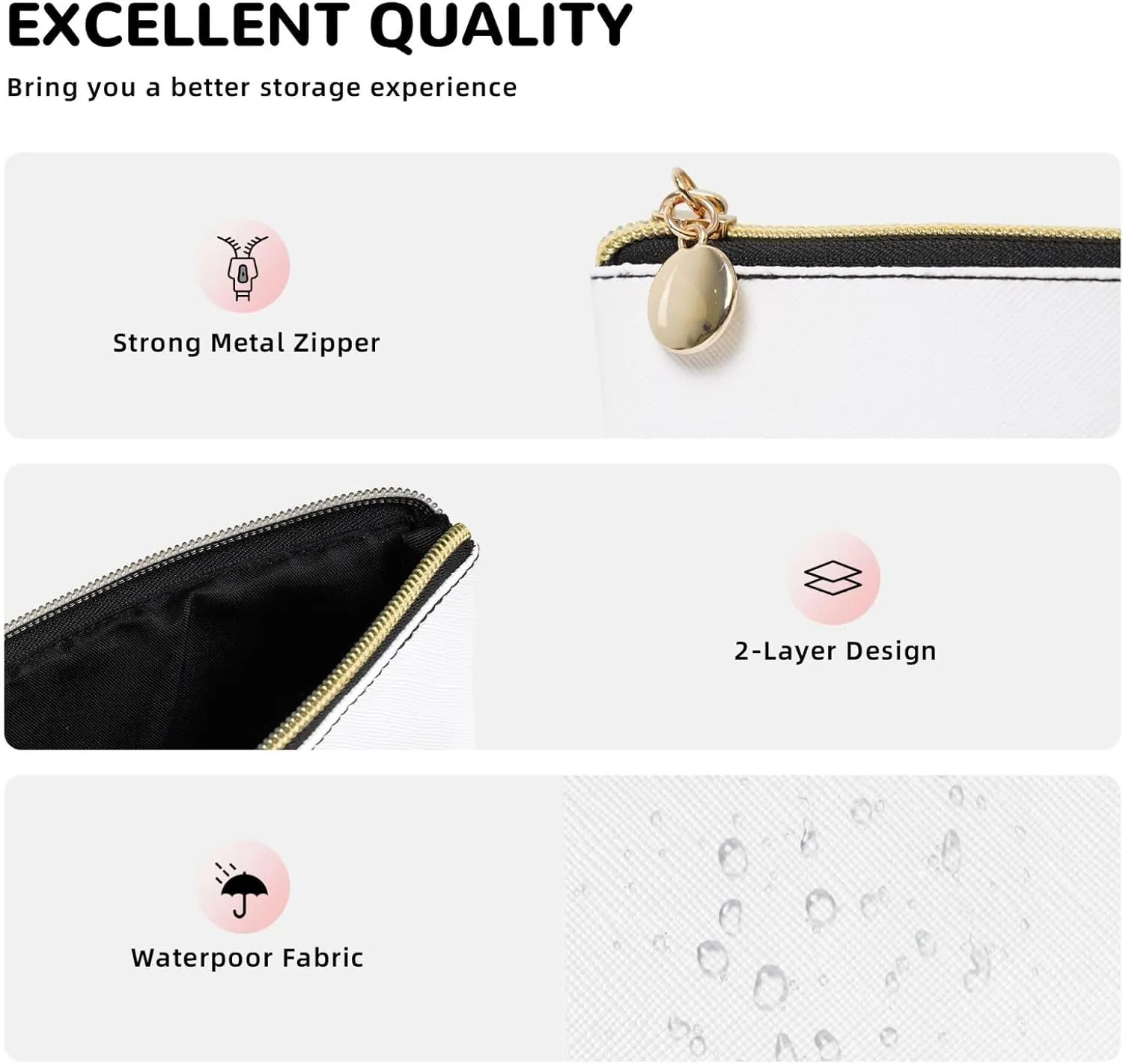 Cry Pug Cosmetic Bag Pu Leather Waterproof Makeup Bag Portable Travel Toiletry Bag Organizer Gold Zipper Pouch For Women Ladies Gift
