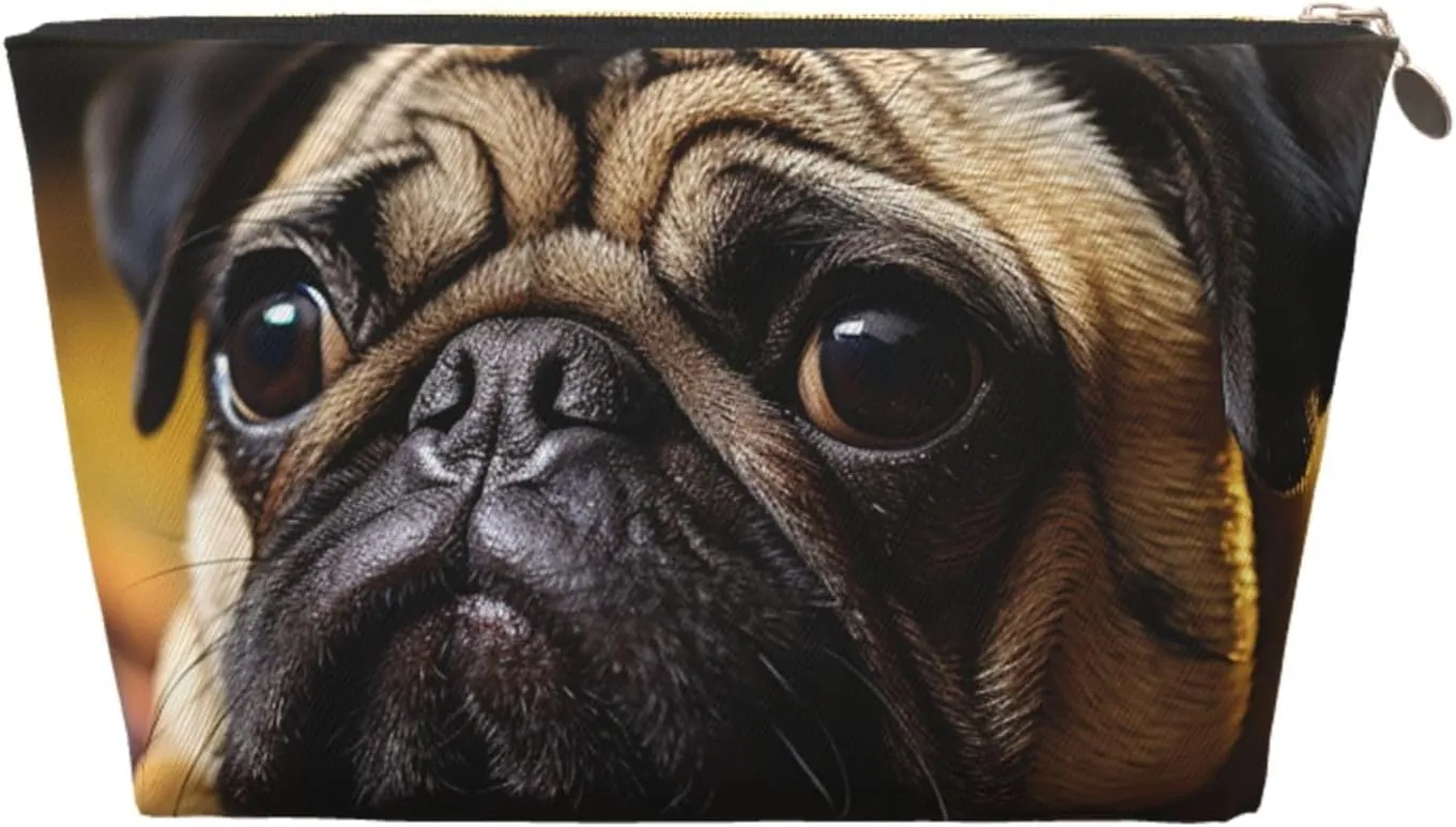 Cry Pug Cosmetic Bag Pu Leather Waterproof Makeup Bag Portable Travel Toiletry Bag Organizer Gold Zipper Pouch For Women Ladies Gift