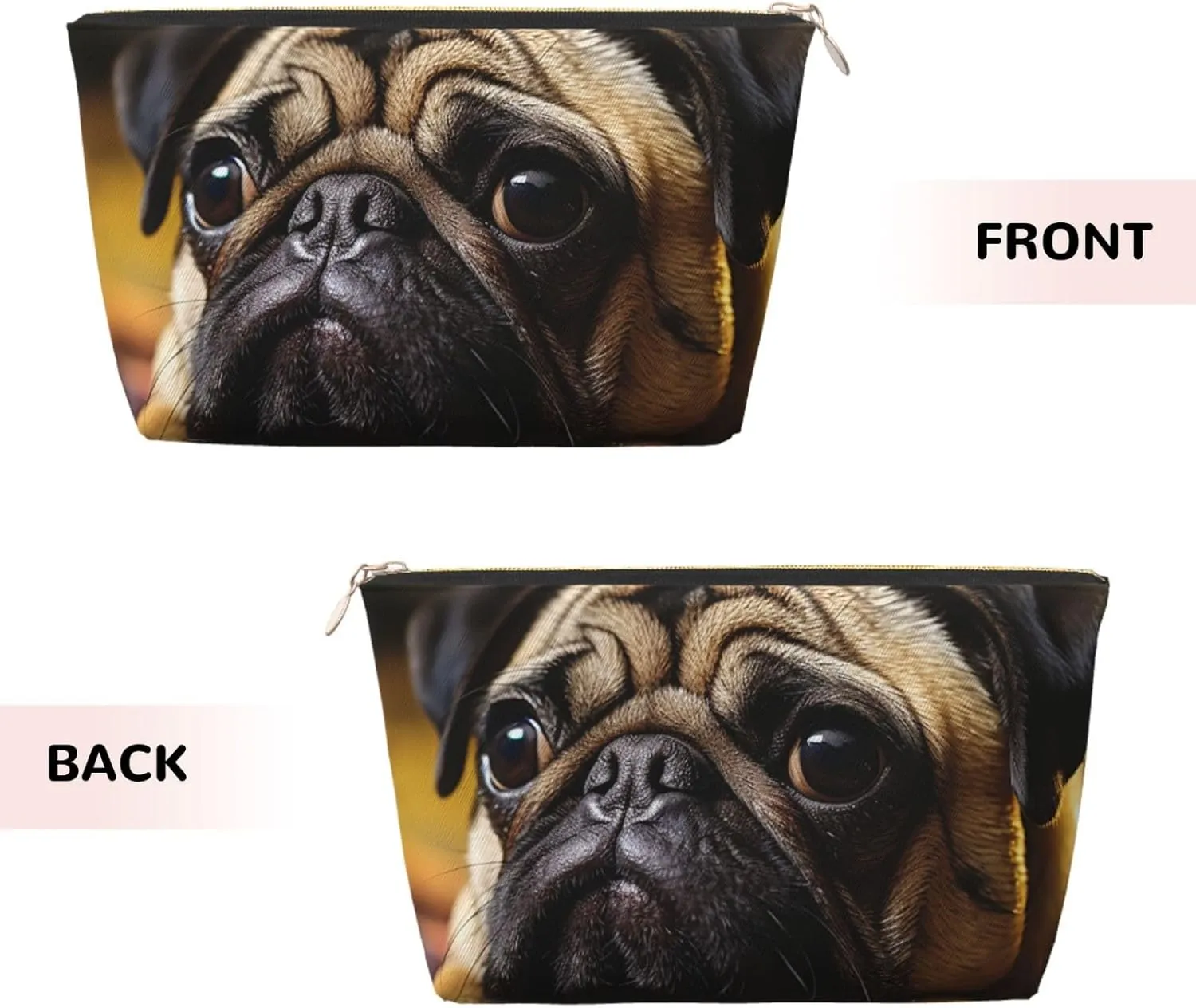 Cry Pug Cosmetic Bag Pu Leather Waterproof Makeup Bag Portable Travel Toiletry Bag Organizer Gold Zipper Pouch For Women Ladies Gift