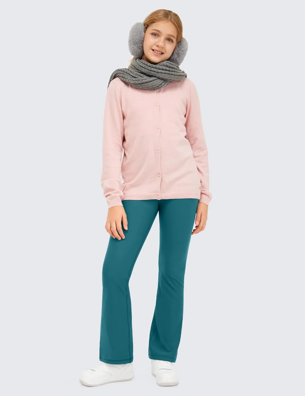 CRZ YOGA Girls Thermal Fleece Lined Flare Leggings Winter Warm Water Resistant Kids Bell Bottoms High Waist Pants Lounge Yoga