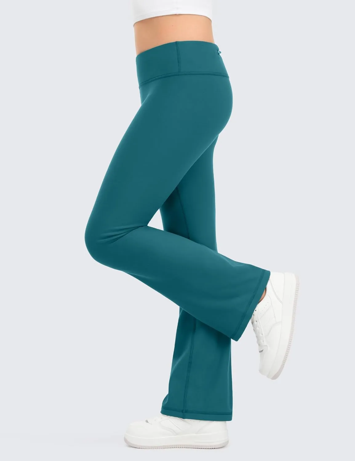 CRZ YOGA Girls Thermal Fleece Lined Flare Leggings Winter Warm Water Resistant Kids Bell Bottoms High Waist Pants Lounge Yoga