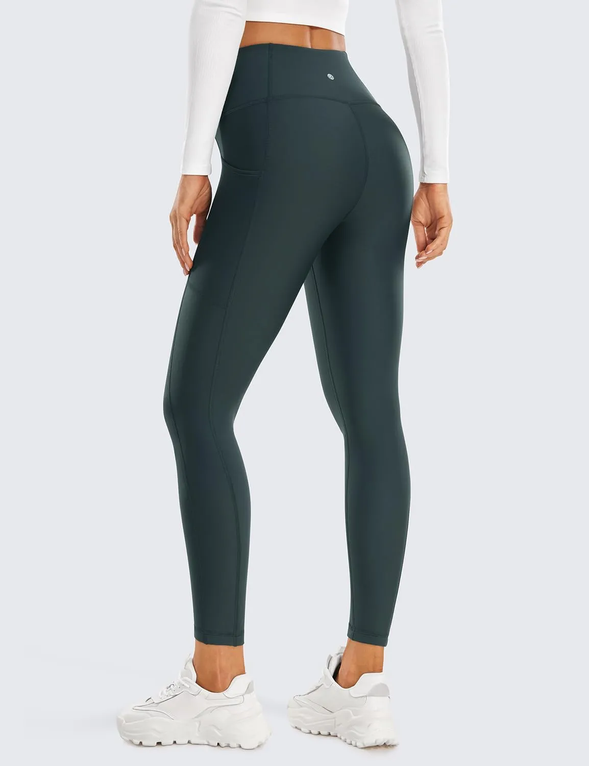 CRZ YOGA Thermal Fleece Lined Leggings Women 25'' - High Waisted Winter Workout Hiking Pants with Pockets Warm Running Tights