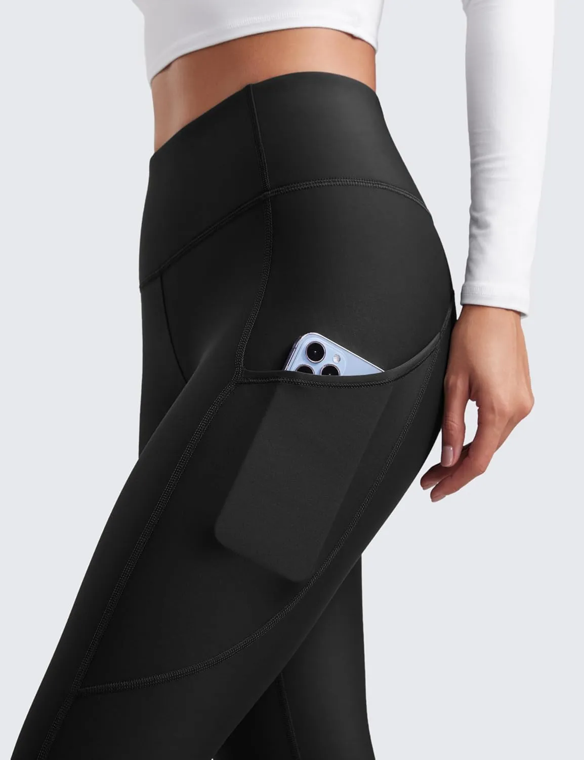 CRZ YOGA Thermal Fleece Lined Leggings Women 28'' - Winter Warm High Waisted Hiking Pants with Pockets Workout Running Tights
