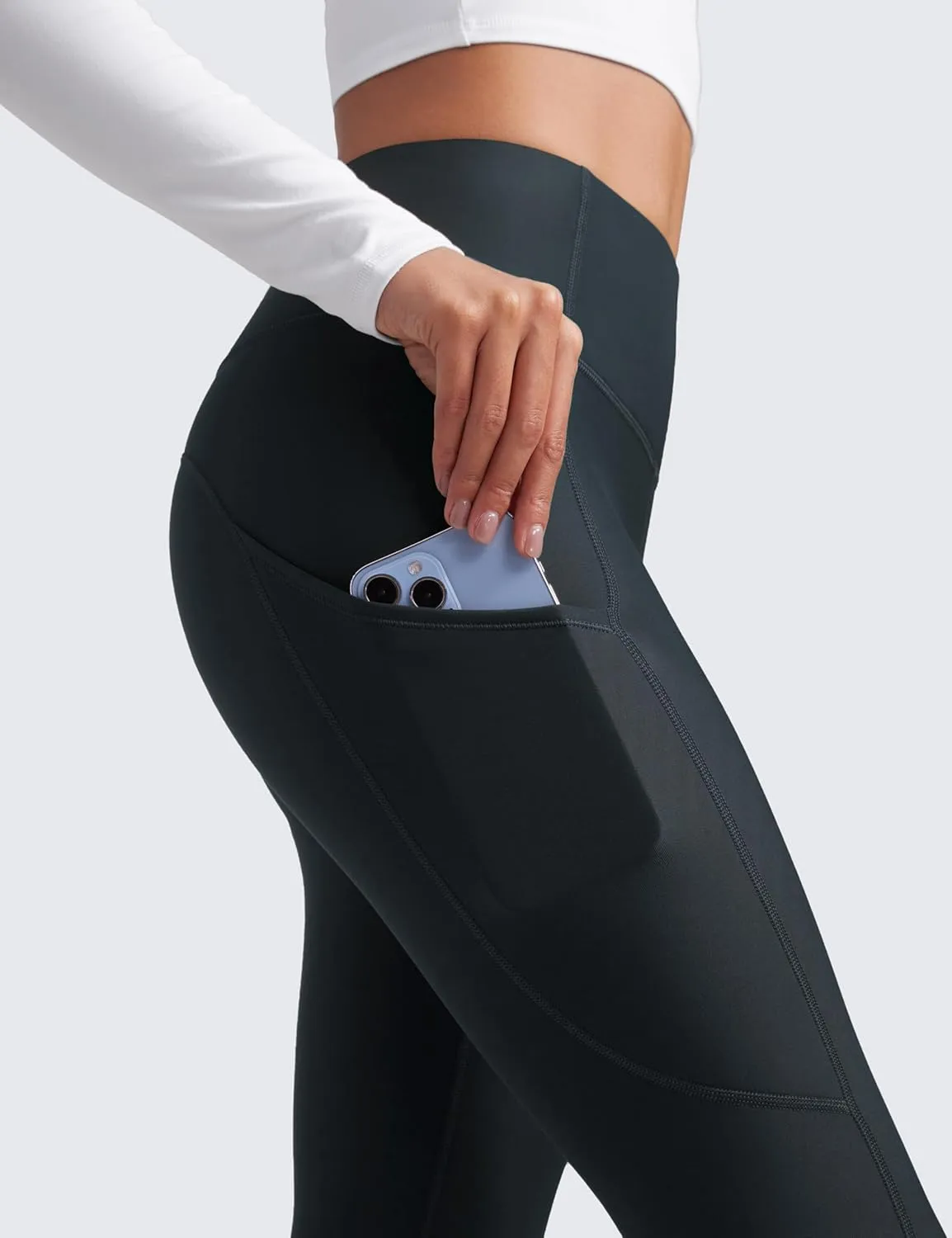 CRZ YOGA Thermal Fleece Lined Leggings Women 28'' - Winter Warm High Waisted Hiking Pants with Pockets Workout Running Tights
