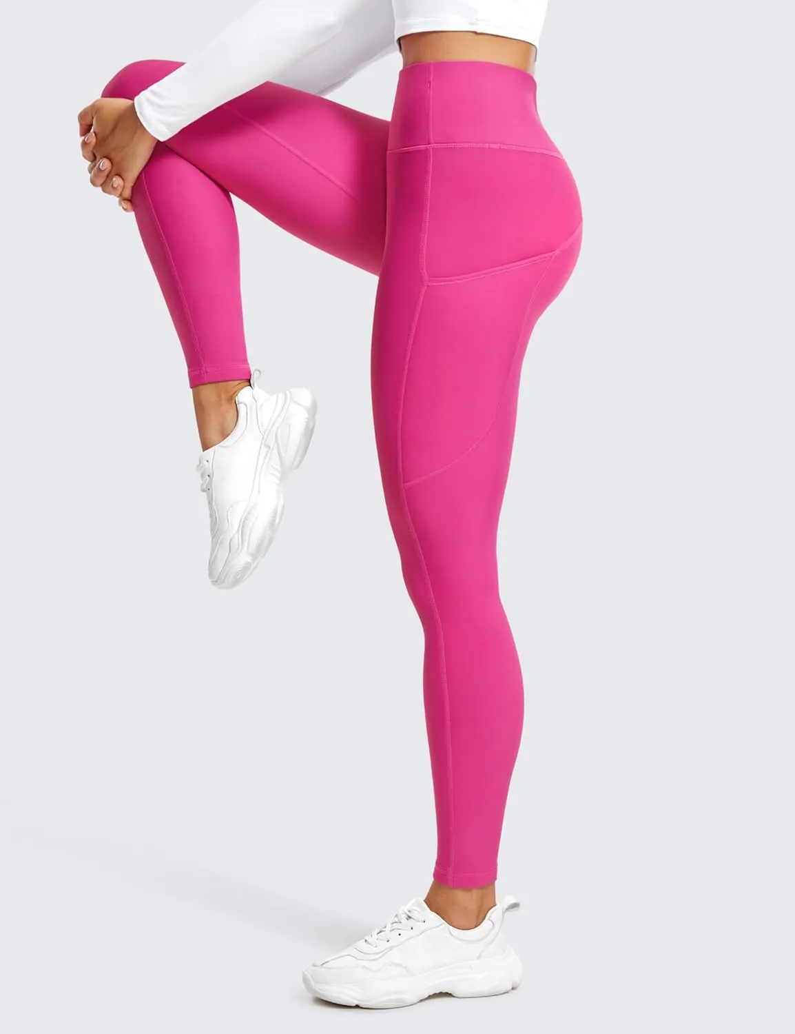 CRZ YOGA Thermal Fleece Lined Leggings Women 28'' - Winter Warm High Waisted Hiking Pants with Pockets Workout Running Tights