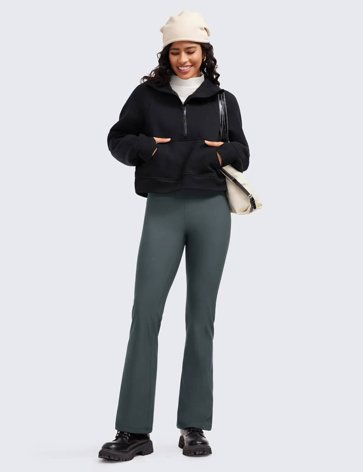 CRZ YOGA Womens Fleece Lined Flare Leggings 31" Bootcut Yoga Pants Tummy Control Winter Thermal Warm Soft Casual Lounge