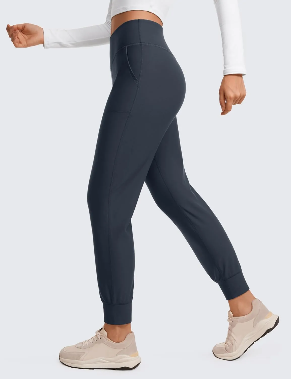 CRZ YOGA Womens Fleece Lined Workout Joggers with Pockets 27.5" - Hiking Running Outdoor Pants Water Resistant Winter Warm