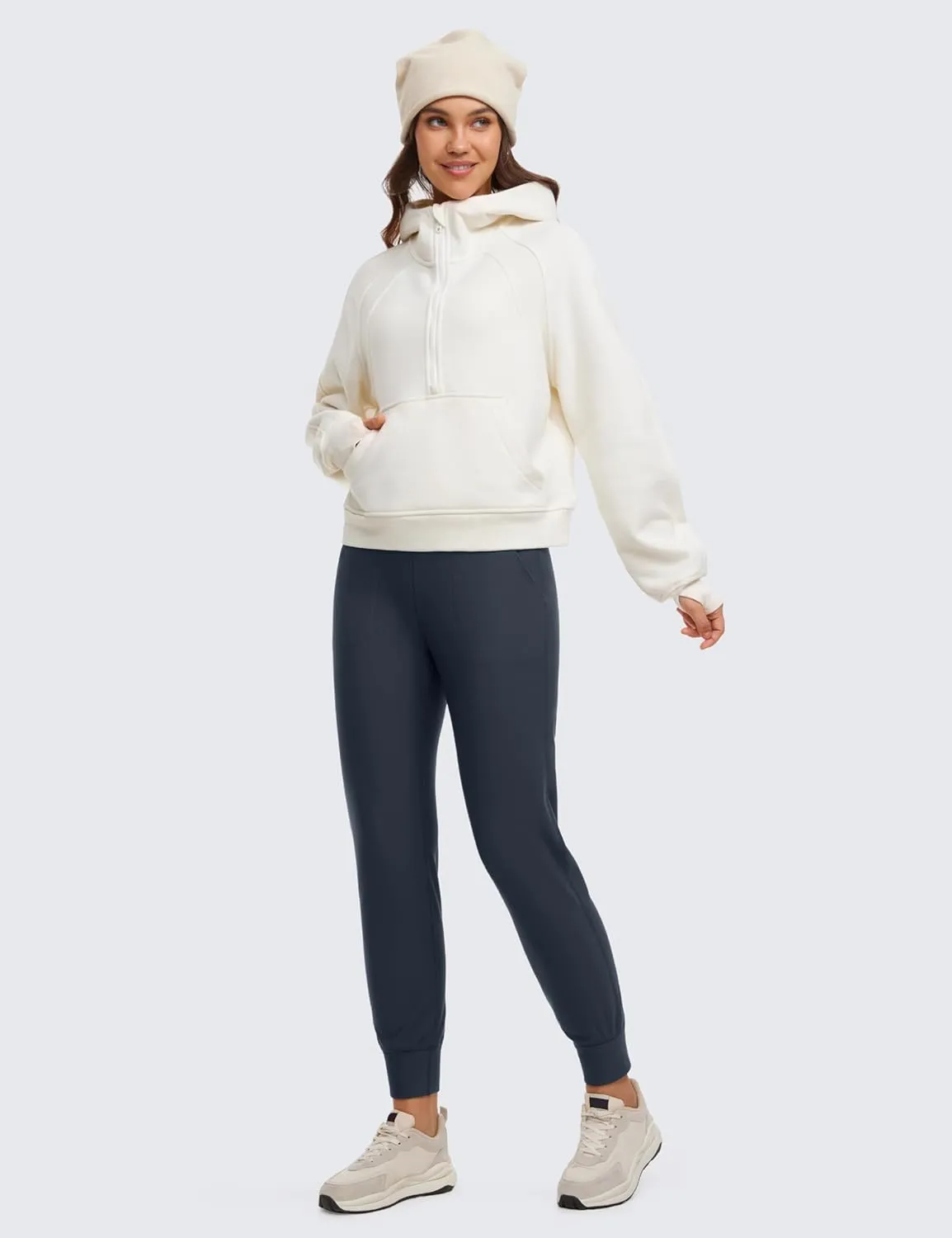 CRZ YOGA Womens Fleece Lined Workout Joggers with Pockets 27.5" - Hiking Running Outdoor Pants Water Resistant Winter Warm
