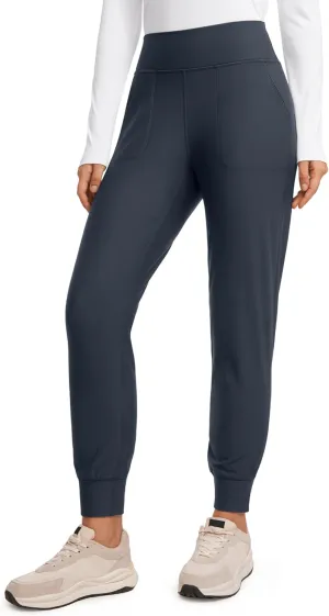 CRZ YOGA Womens Fleece Lined Workout Joggers with Pockets 27.5" - Hiking Running Outdoor Pants Water Resistant Winter Warm