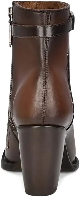 Cuadra Western Ankle Bootie, Brown Leather with Crystal Embellishments, 3.2-inch Cuban Heel