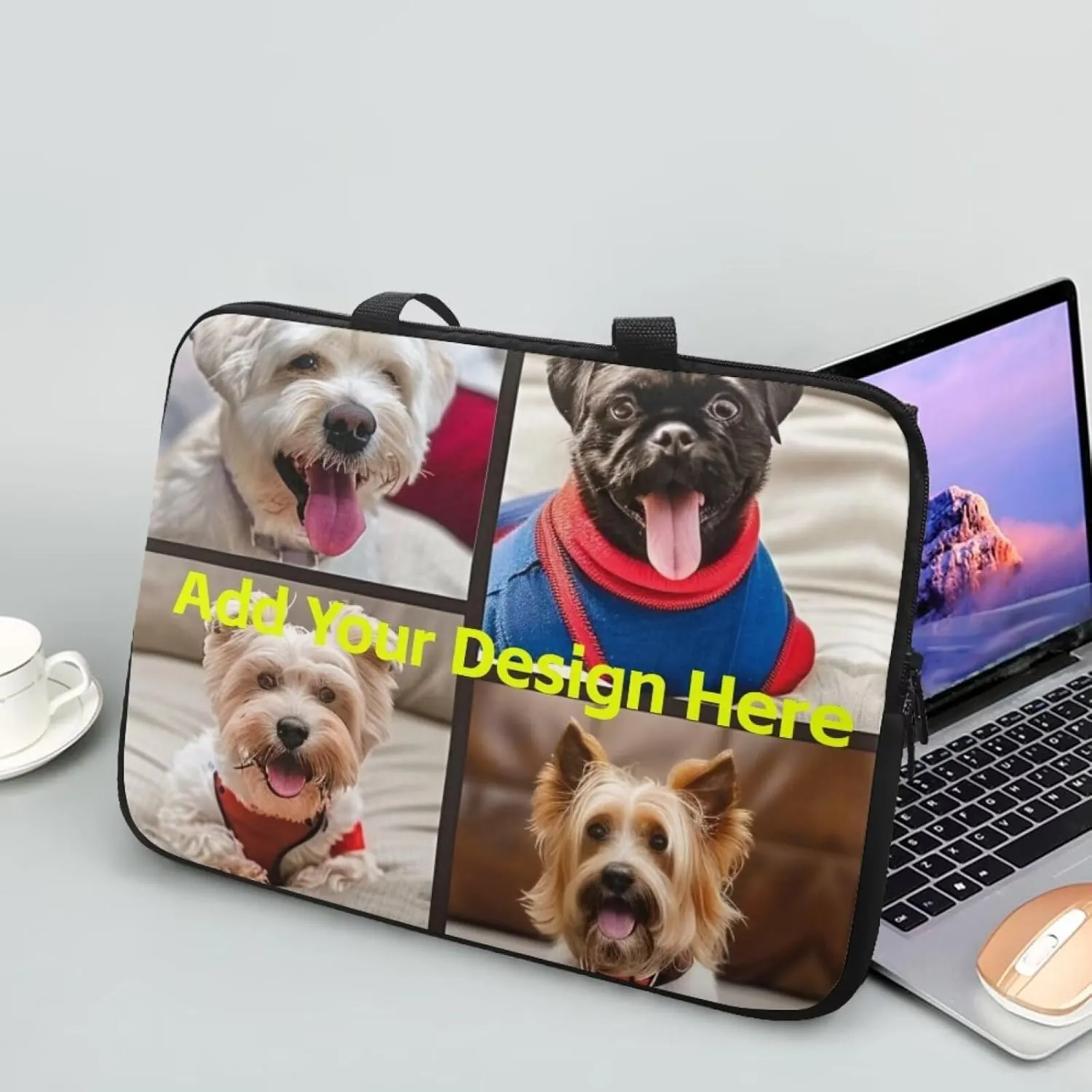Custom Photo Laptop Sleeve Add Your Photo & Your Family Photo Your Pet Photo Custom Personalized 15 Inch Computer Bag Fashion Computer Carrying Case with Handle Upload Photo